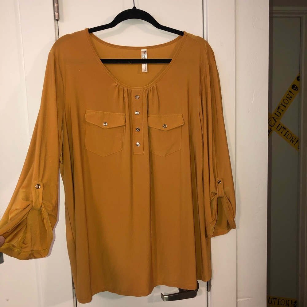 Mustard Blouse With Buttoned Pockets